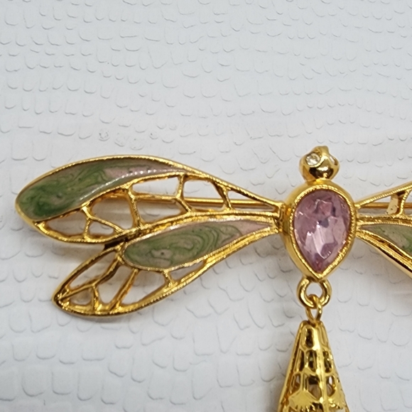 Avon Dragon Fly Gold & Faux Pearl Brooch Pendant - Picture 6 of 17